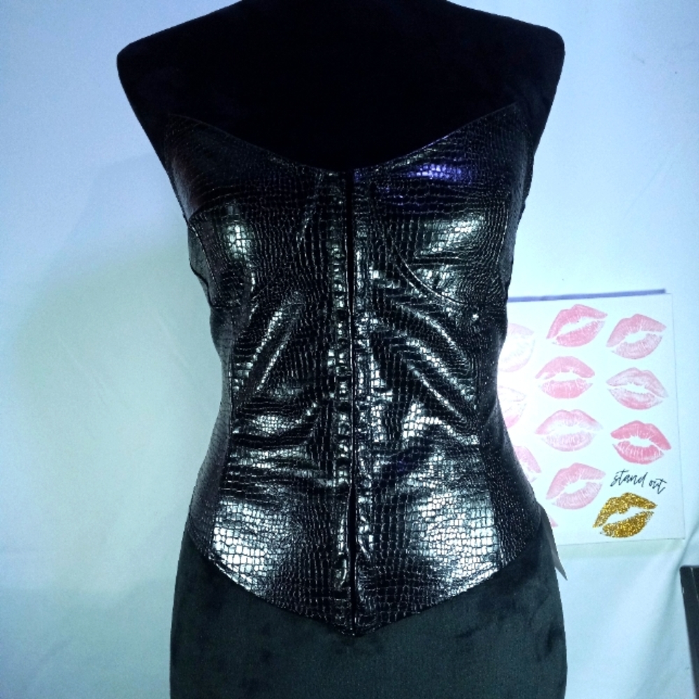 Black faux leather corset top
